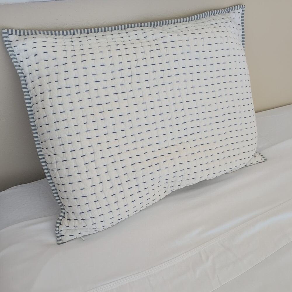 Pottery Barn Pick-Stich Striped Quilted Pillow Sham Linen-Cotton Standard